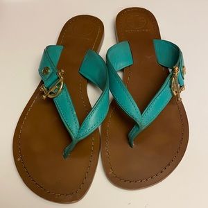 Tory Burch Nora Mestico Flat Thong Teal 7.5